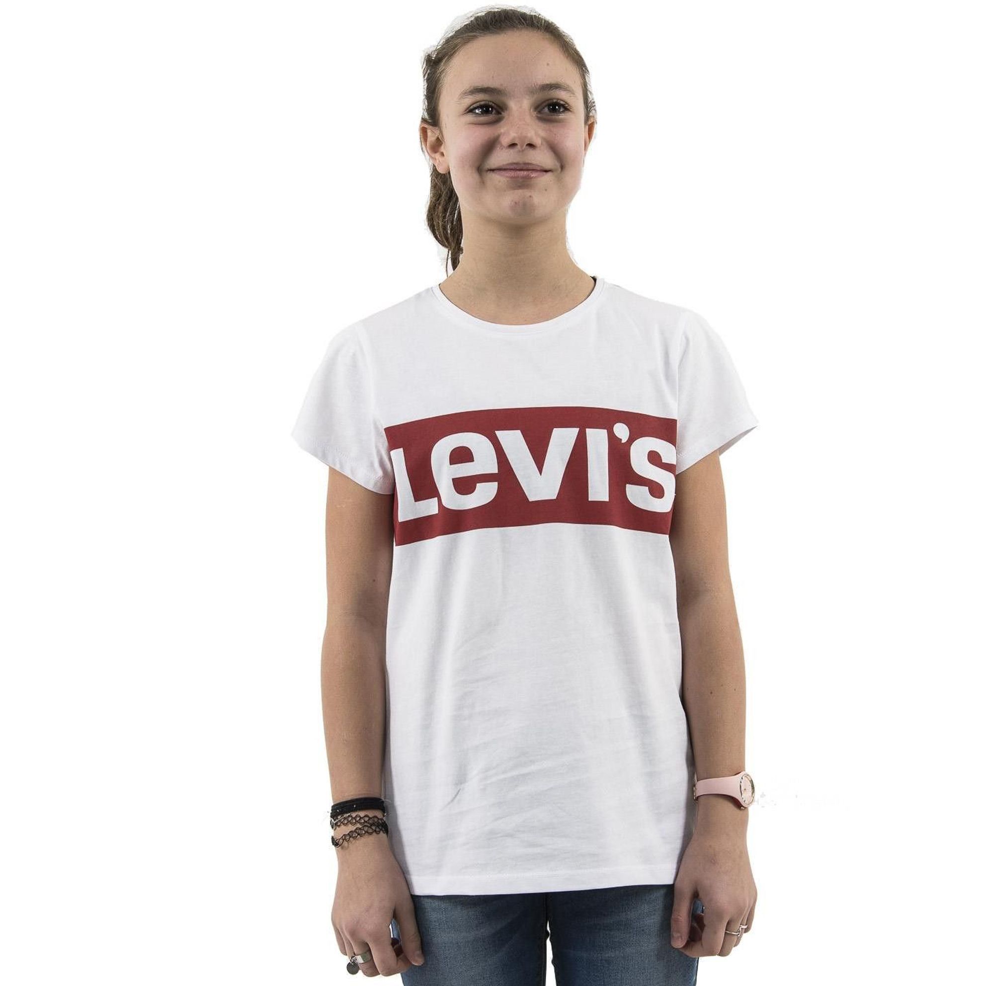 Levi's fille manches courtes T-shirt sportswear Logo Thé Coton Gris 