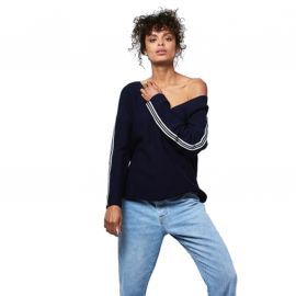 Pull Femme bande Bleu marine