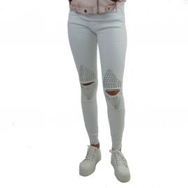 Jean Femme Skinny Effet clouté et déchiré Blanc