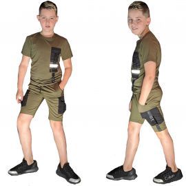 Ensemble short et T-shirt junior réfléchissant Kaki