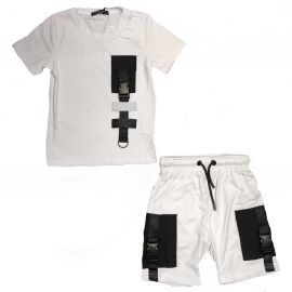 Ensemble short et T-shirt junior réfléchissant blanc