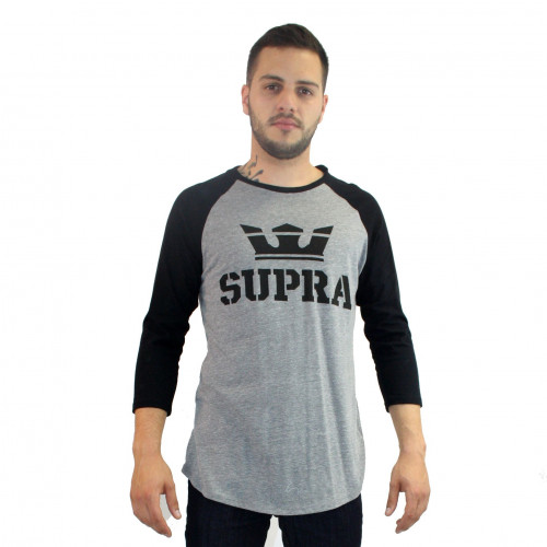 Supra - Tee shirt de base-ball - Manches Longues - Noir Gris - Homme