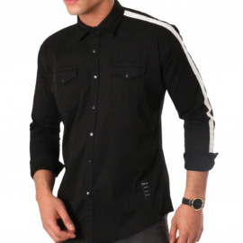 Chemise homme Noir avec bande Blanche