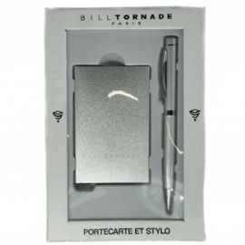 Coffret homme Porte carte et stylo argent