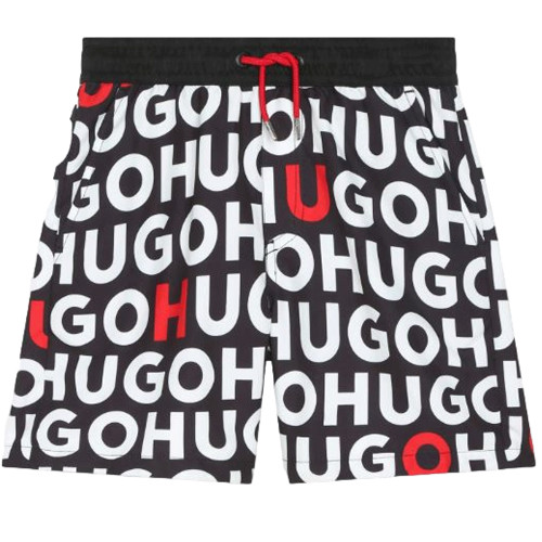 Short de bain junior Hugo G00004 NOIR/ROUGE