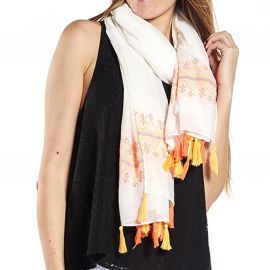 Foulard femme blanc et orange corail